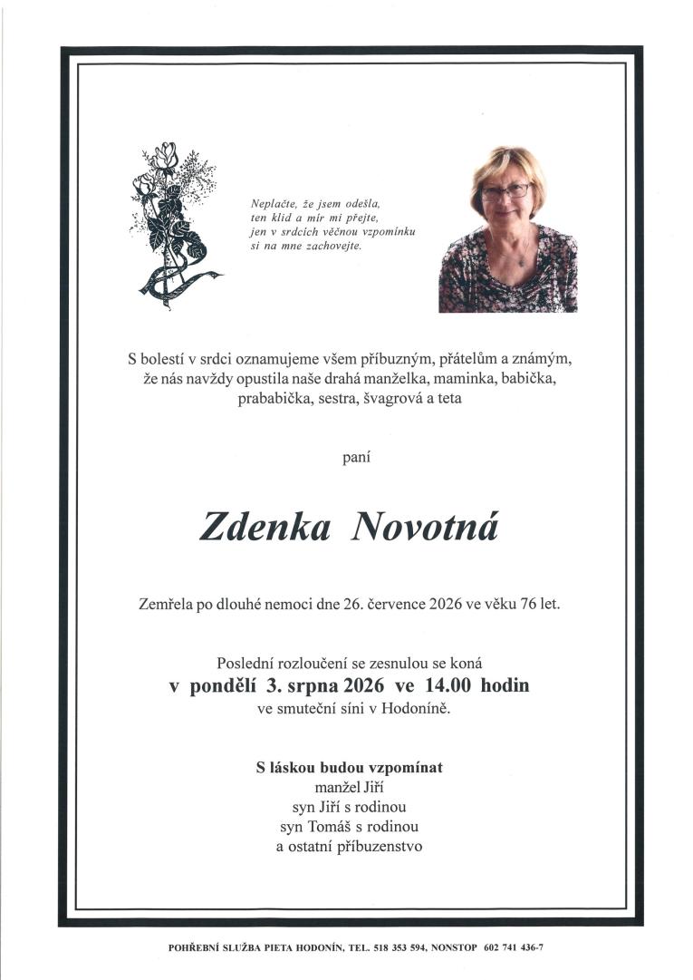 zemřela Zdenka Novotná