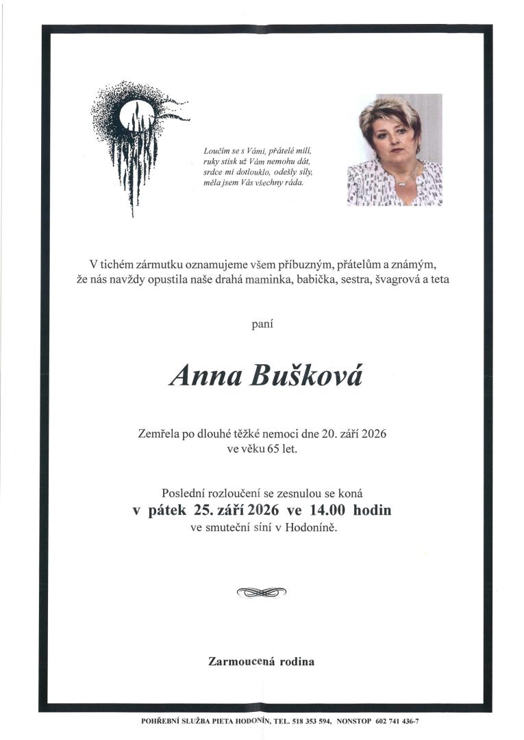 zemřela Anna Bušková